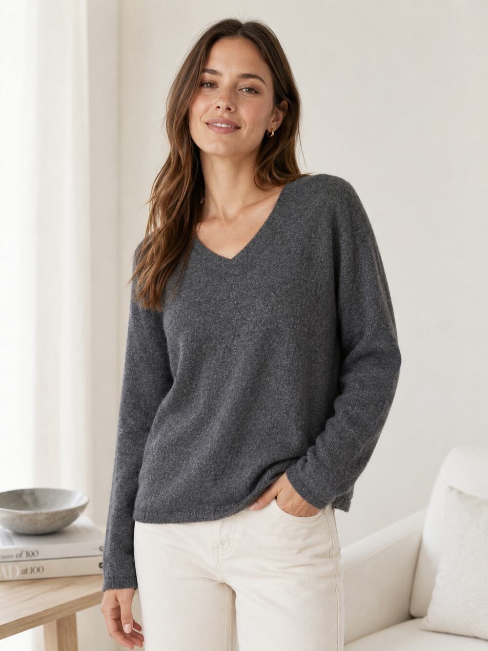 Griffen 100% Cashmere Sweater Dark Gray Size Large